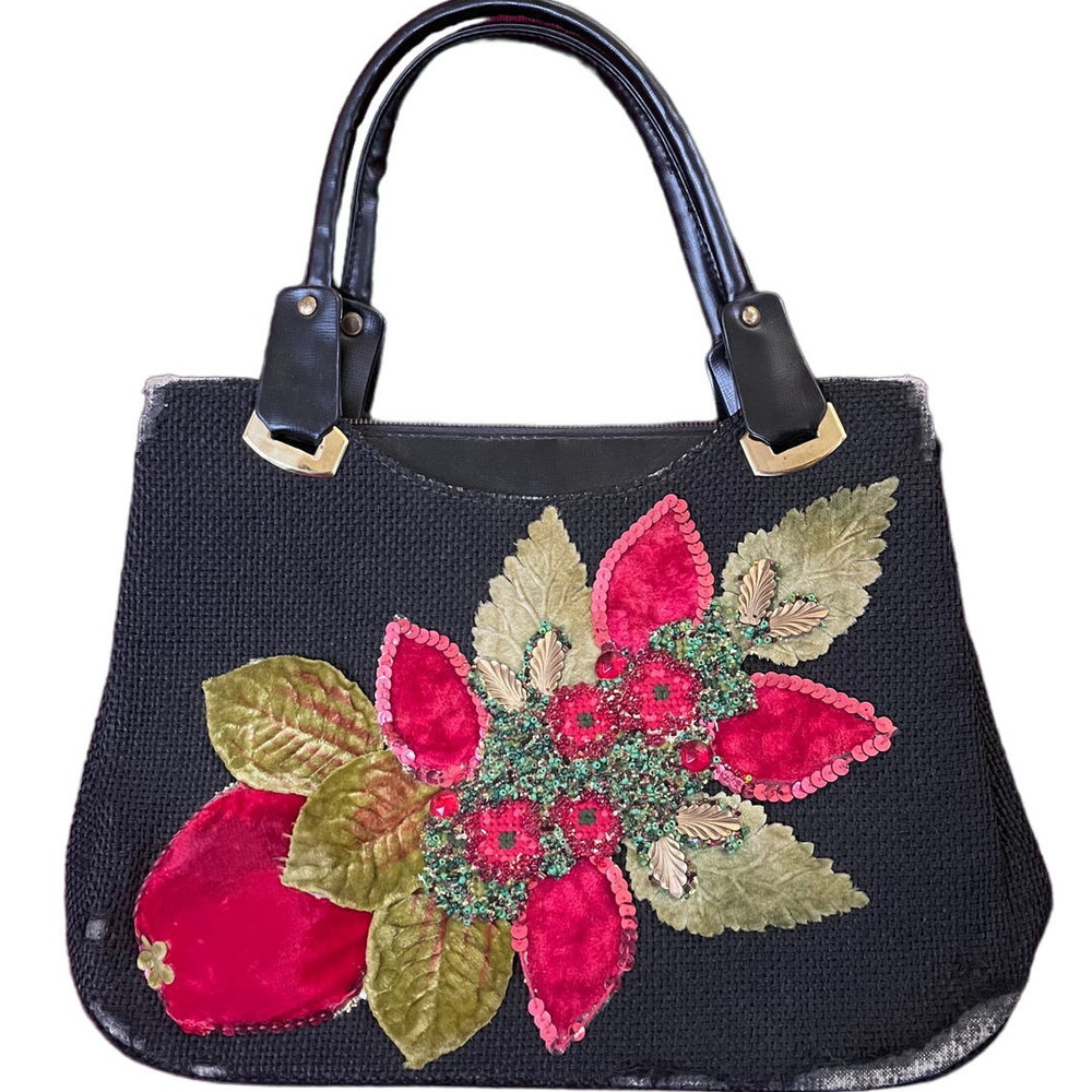 Hand Decorated by Caron of Houston, TX Vintage Handbag w Velvet Jeweled Design